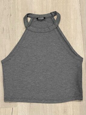 ZARA Trafaluc Gray Ribbed Halter Cropped  Tank Top Size S